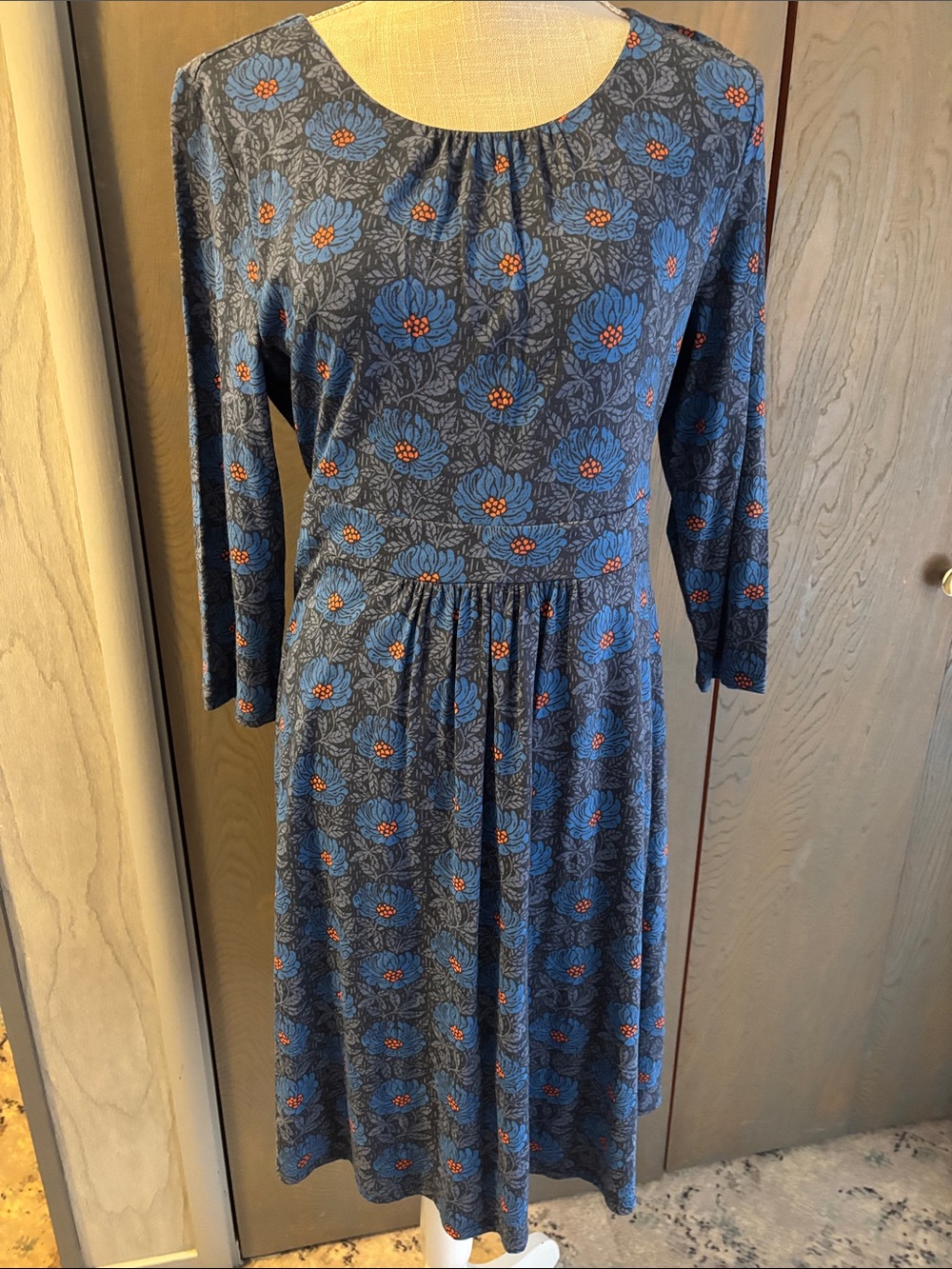 NWT Seasalt Cornwall Kestrel Bamboo Dress Blue Floral Knit Long Sleeve Fall